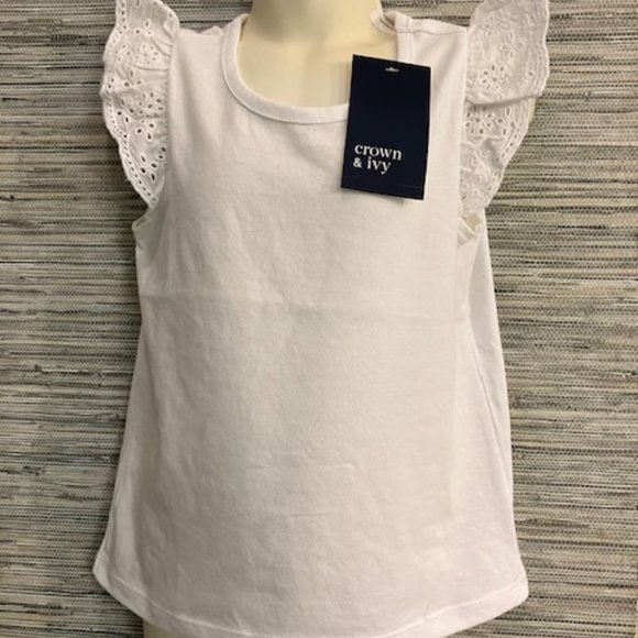 NWT! CROWN & IVY - Girl's Size 4 - White Eyelet Flutter Sleeve Spring/Summer Top - Picture 1 of 5